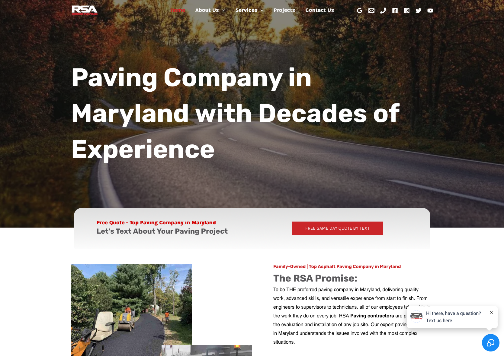 Image of client website called RSA Paving, an asphalt paver based in Severna Park, Maryland.